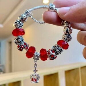 Elegant Silver and Red Charm Bracelet